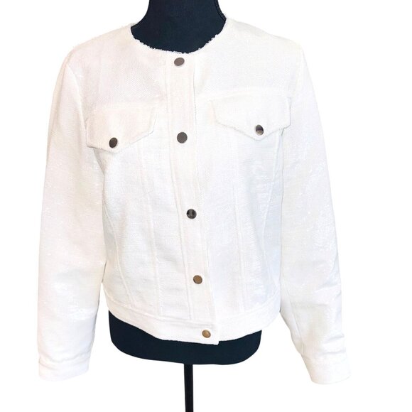 Dolce Cabo Beautiful White Sequin Denim Jacket Glam City Party Sexy Y2K Size S - Picture 2 of 10